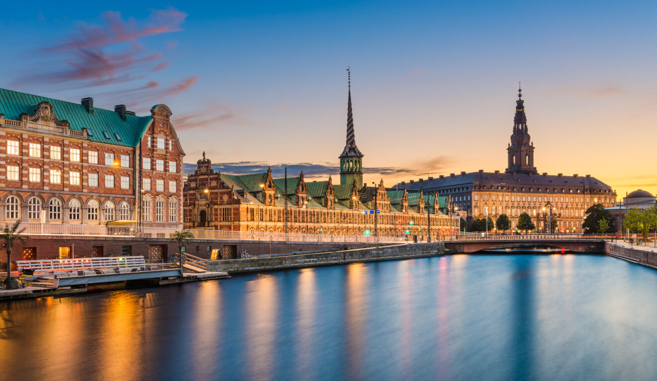 Night skyline panormaa of Copenhagen, Denmark