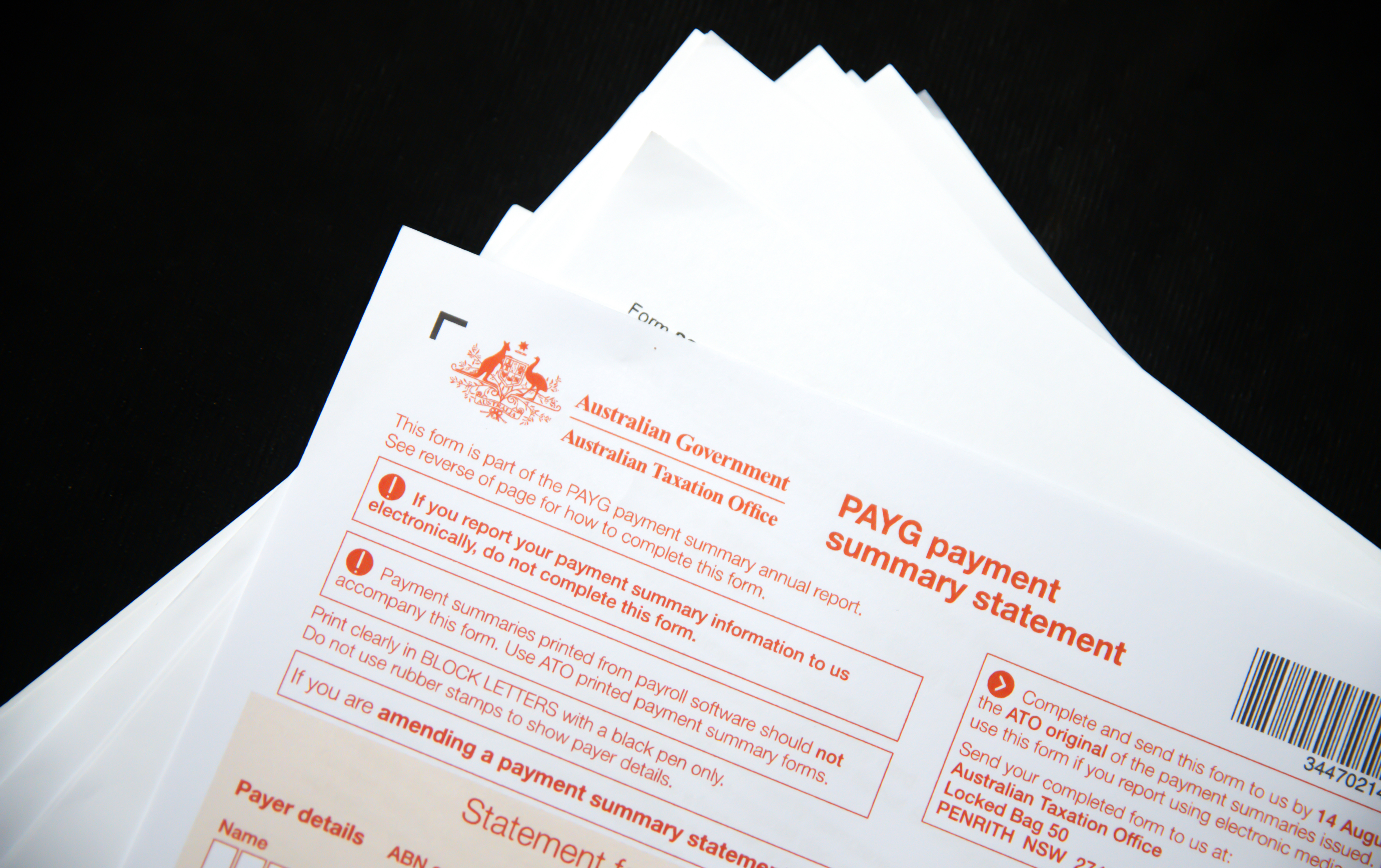 7.1.2025, United States. Payg payment summery of Australian government form with copy space