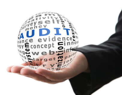 Transparent ball with inscription audit in a hand