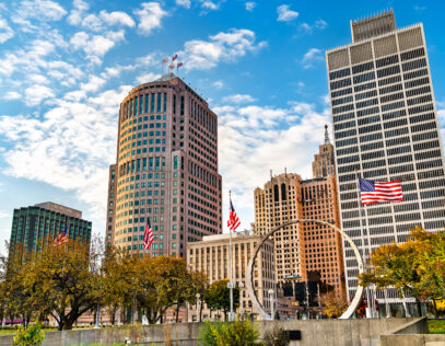 Downtown Detroit skyline from Hart Plaza Michigan, United States