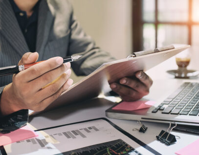 Audit concept,Bookkeeper or financial inspector and secretary ma