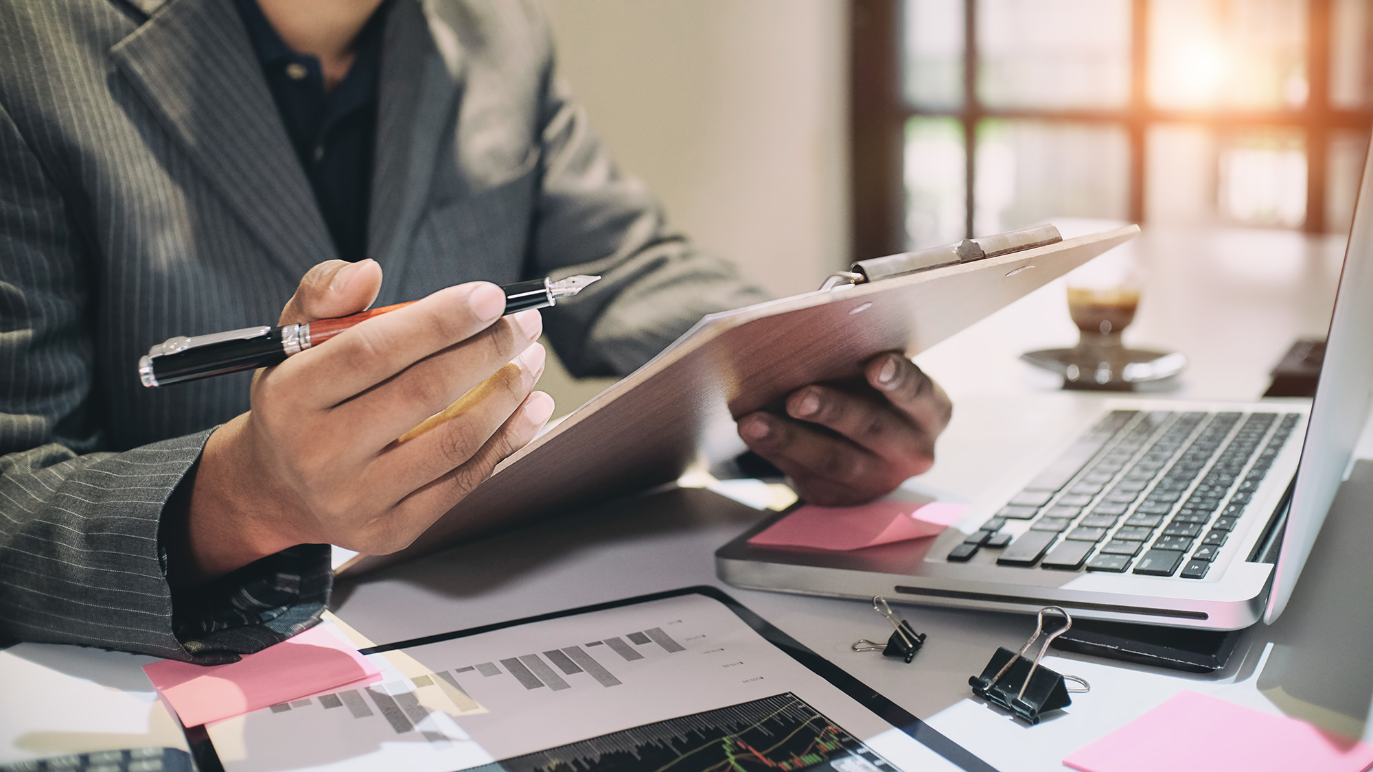 Audit concept,Bookkeeper or financial inspector and secretary ma